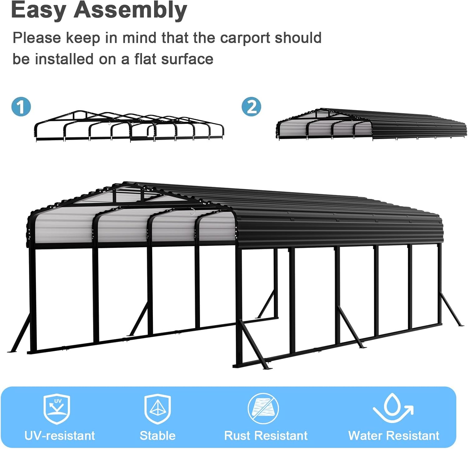 12x25FT Heavy Duty Metal Carport Canopy - Reinforced Galvanized Steel Frame, All-Weather Protection, Easy Assembly Car Port Shelter for Vehicles, Boats & Tractors