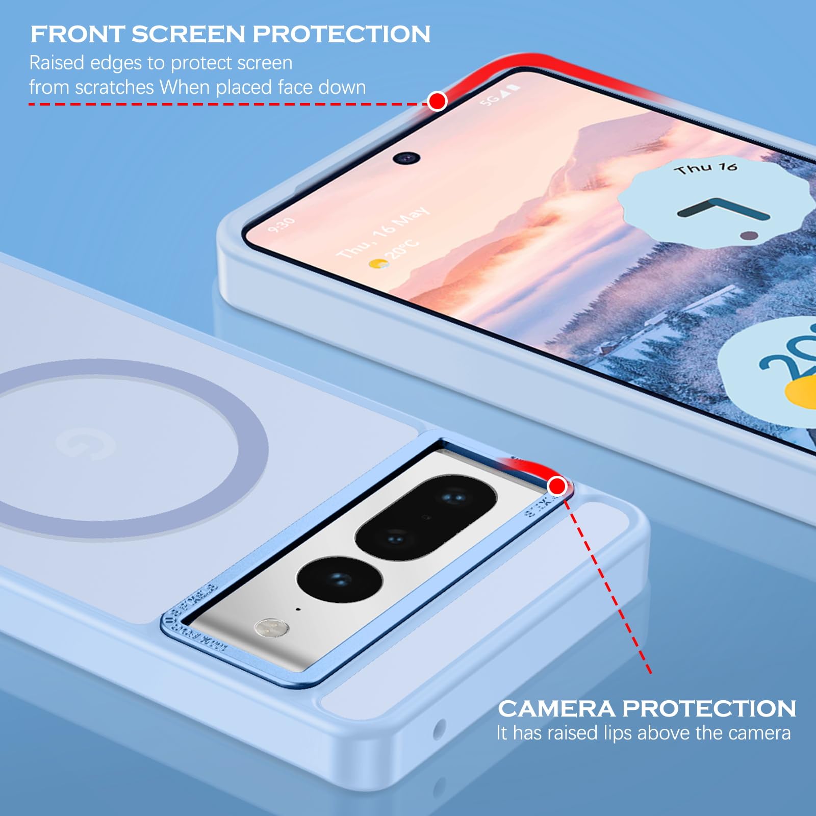 YINLAI Custodia Magnetica Per Google Pixel 7 Pro - Trasparente Antiurto Rosa/Rosso