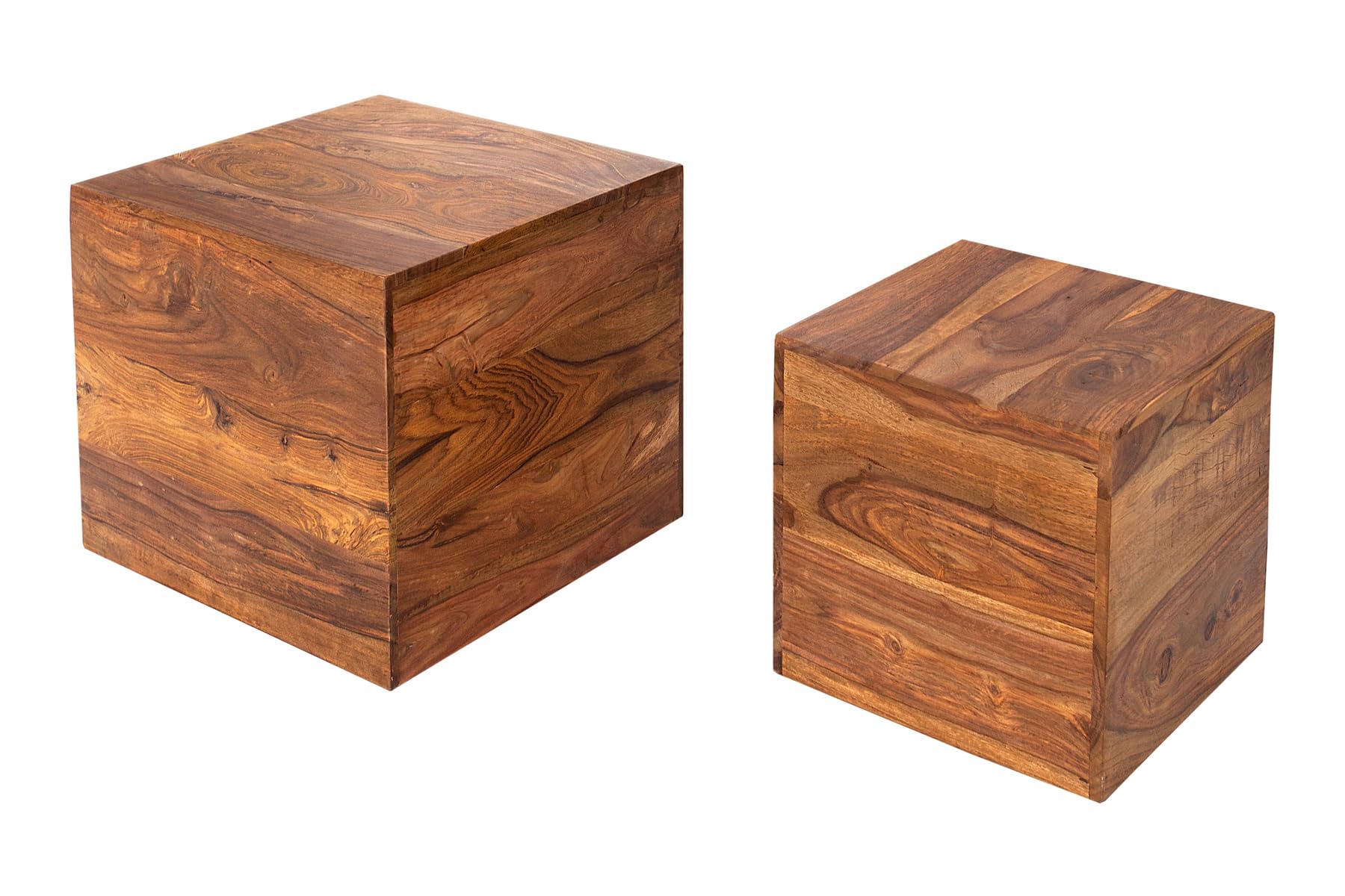 invicta INTERIOR 2er Set Beistelltische Würfel MAKASSAR Sheesham Stone Finish Couchtische Satztische Würfeltische Tischwürfel Holztische Tischset