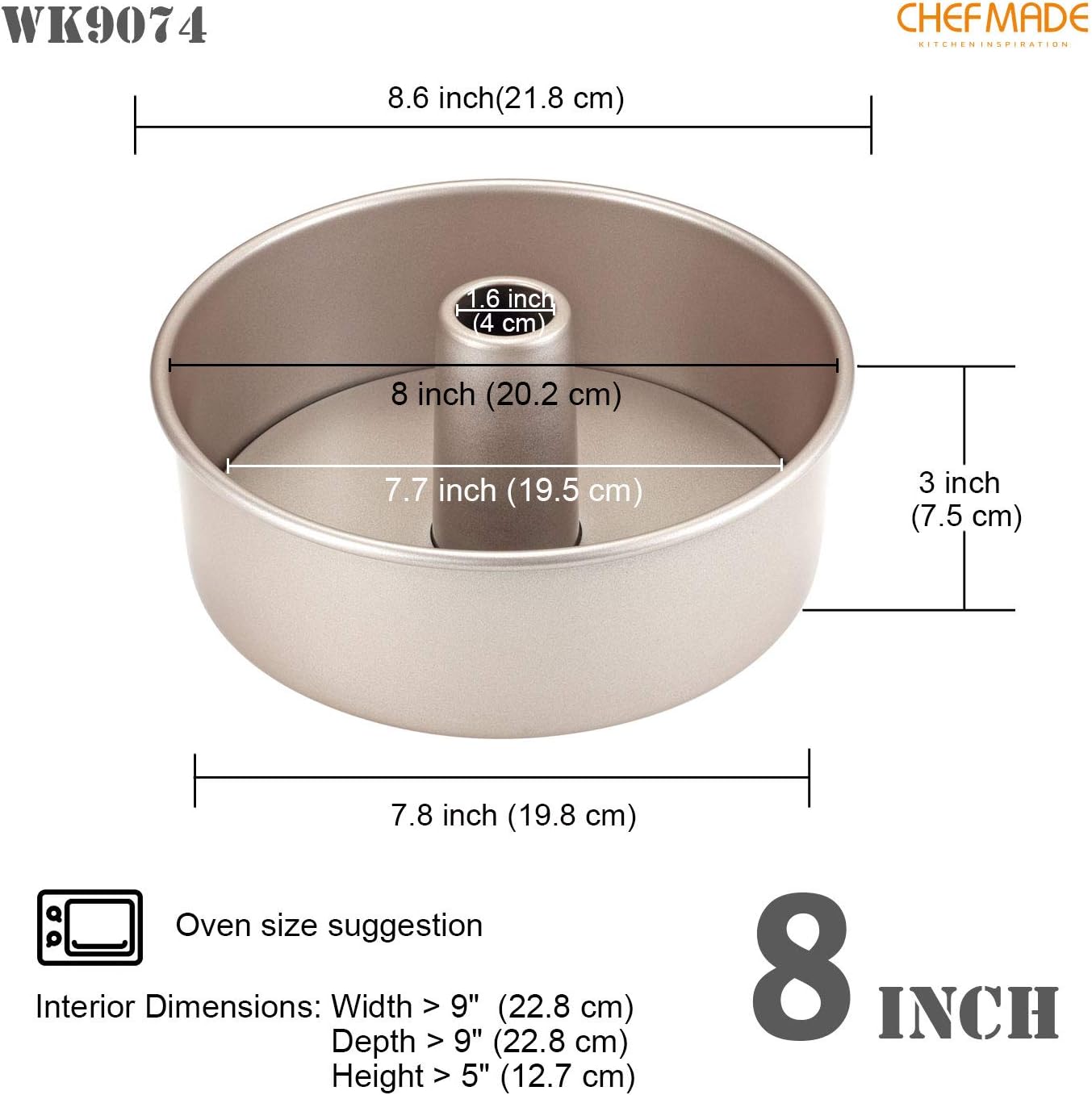 CHEFMADE Angel Food Cake Pan, 8-Inch with Removable Loose Bottom Non-Stick Chiffon Tube Pan 2-Cups for Oven and Instant Pot Baking (Champagne Gold) - Image 2