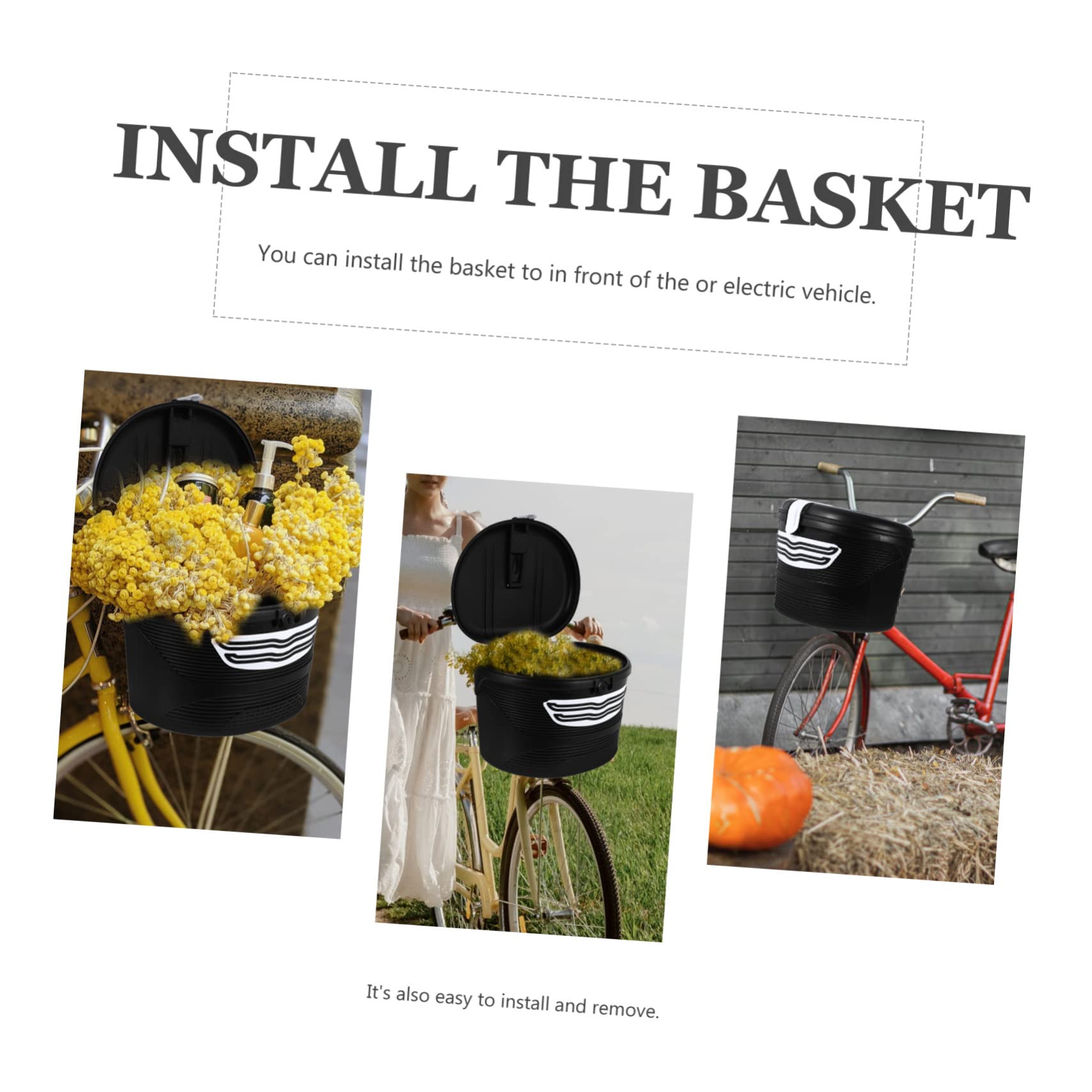 HEMOTON 1Set Lockable Storage Holder Front Frame Bike Basket for Electric Bike and Durable Design Easy Installation Fits Bikes Option