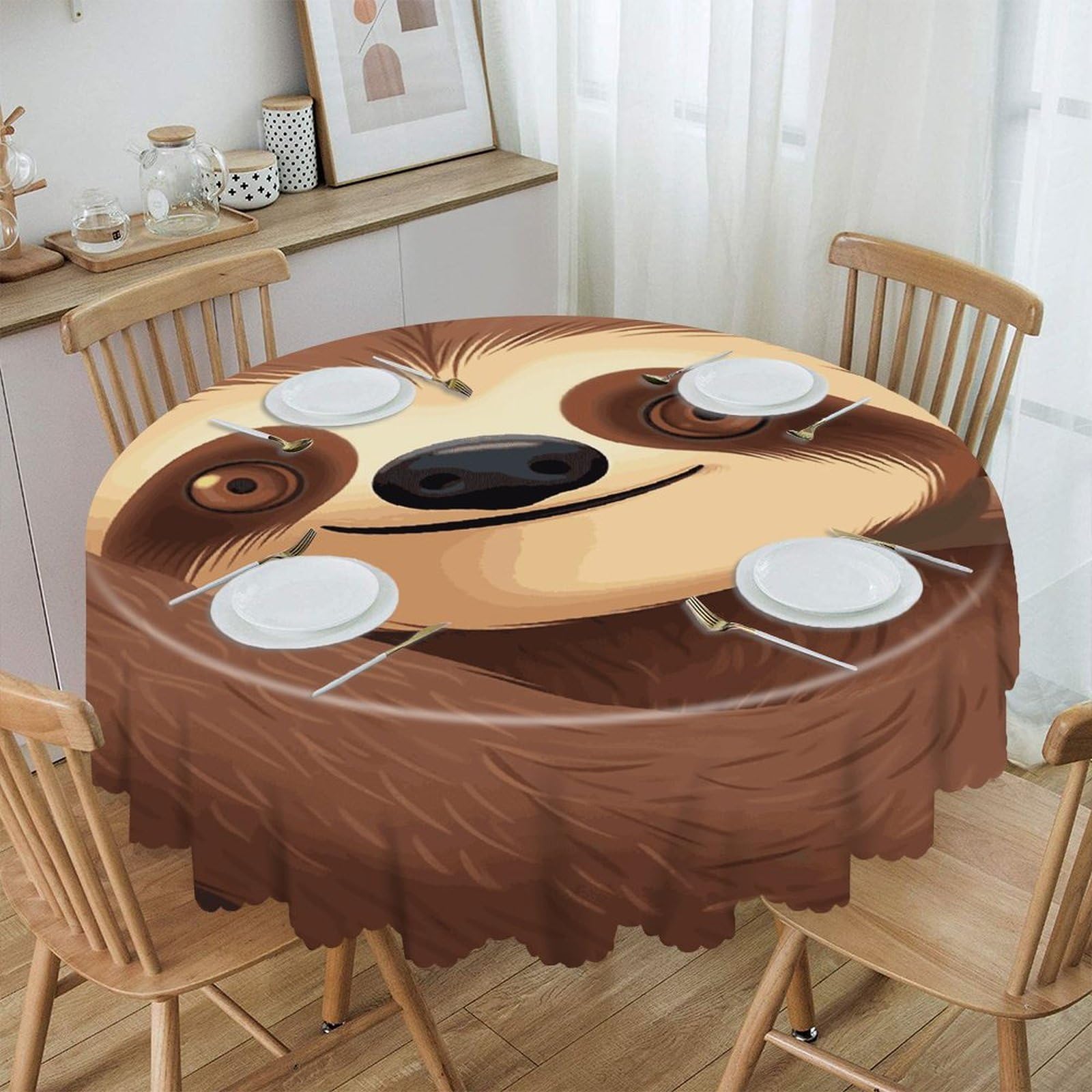 Adfgyerh Style Sloth Table Cloth Easy To Clean, Home Decor Lace Design, Soft And Comfortable, Round Tablecloth Suitable For Homes, Restaurants, Hotels, Patio Tables, Etc.