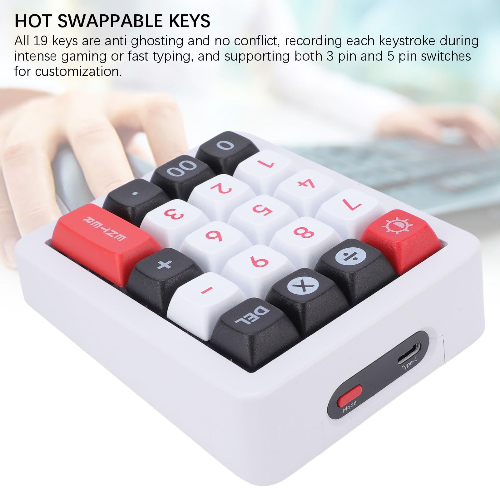 Pavé Numérique Mécanique, pavé Numérique Programmable à 19 Touches avec Rétroéclairage RVB 12 Modes, Clavier USB C Filaire échangeable à Chaud pour Ordinateur Portable (White)