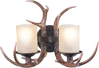 VAXCEL Yoho 2 Light Bronze Rustic Antler Bathroom Vanity Fixture