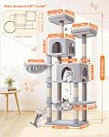 Taoqimiao Cat Tree, Tour Cat de 66,2 pouces pour les chats intérieurs, Condo Cat multi-niveaux en peluche avec 7 Postes de fouille, 2 Perches, 2 Des grottes, des hamacs, 2 Pompons, gris clair MS013W