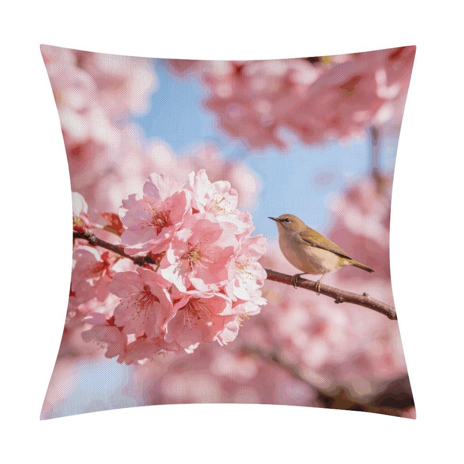 LZQPOEAS Pink Cherry Throw Pillow Covers, Waterproof Faux Linen Pillow Cases with Invisible Zipper, Decorative Square Cushion Covers for Sofa Couch Living Room Bedroom 18x18 Inch