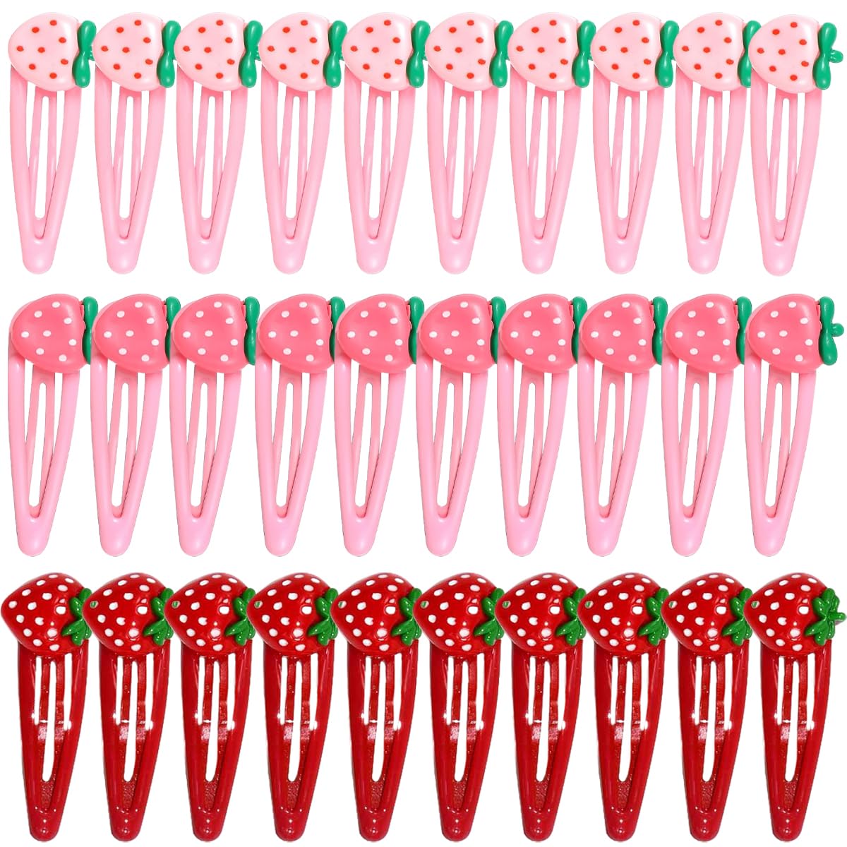 30 PCS Strawberry Hair Clips Pink Snap Hair Clip Metal Snap Barrettes Sweet Bangs Clip Red Decorative Hairpin Sweet Fruit Design Hairpins Cute Strawberry Accessories for Women Girls Kids Teens