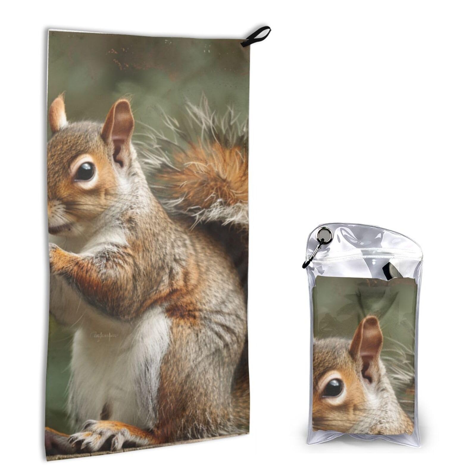 BWWHCCTI Quick Dry Hand Towel With Bag - Squirrel Printed Super Absorbent Face Cloth Microfiber Travel Sports Towels 40x80cm