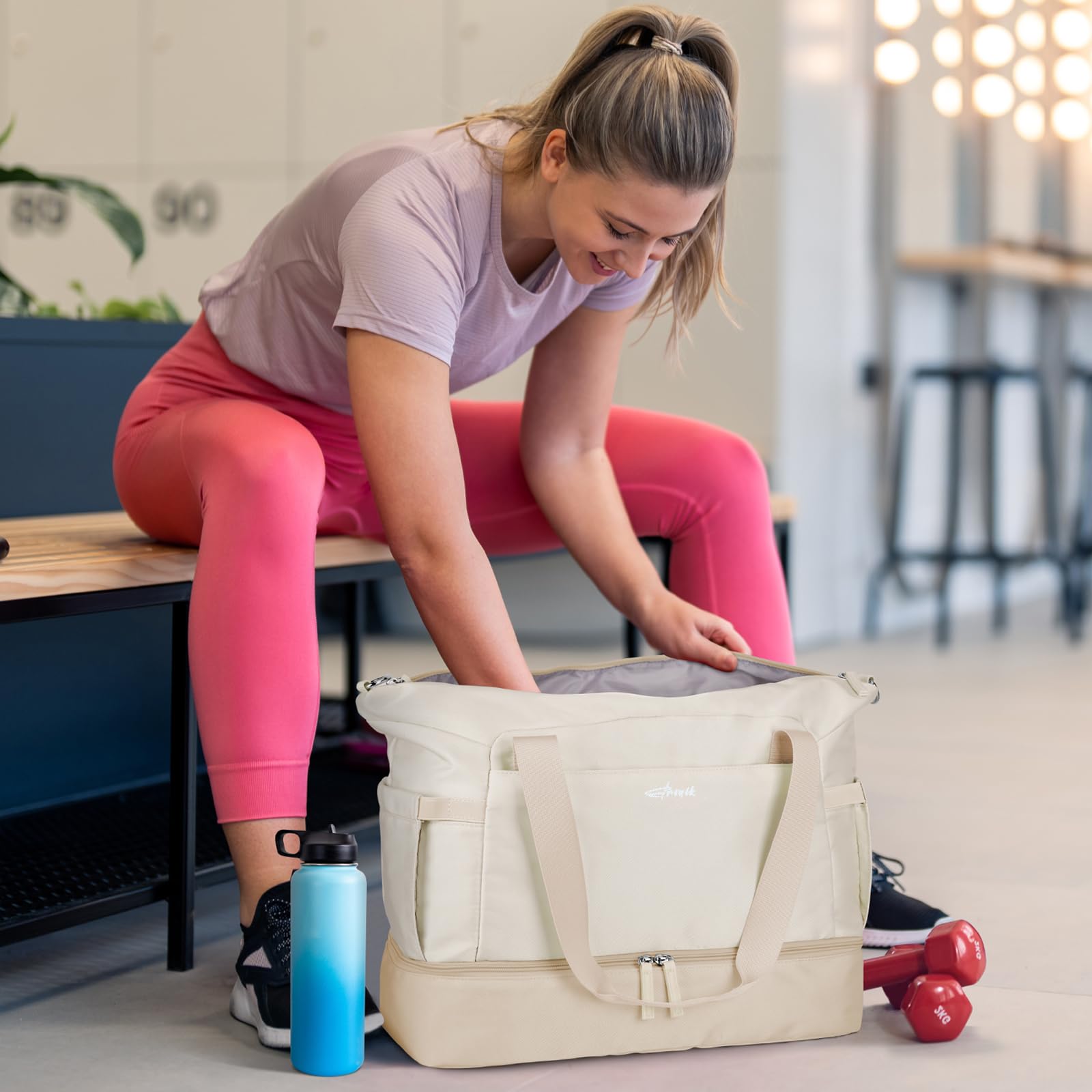 Gym Bag for Women, Personal Item Travel Bag with Shoes Compartment for Trip view 2