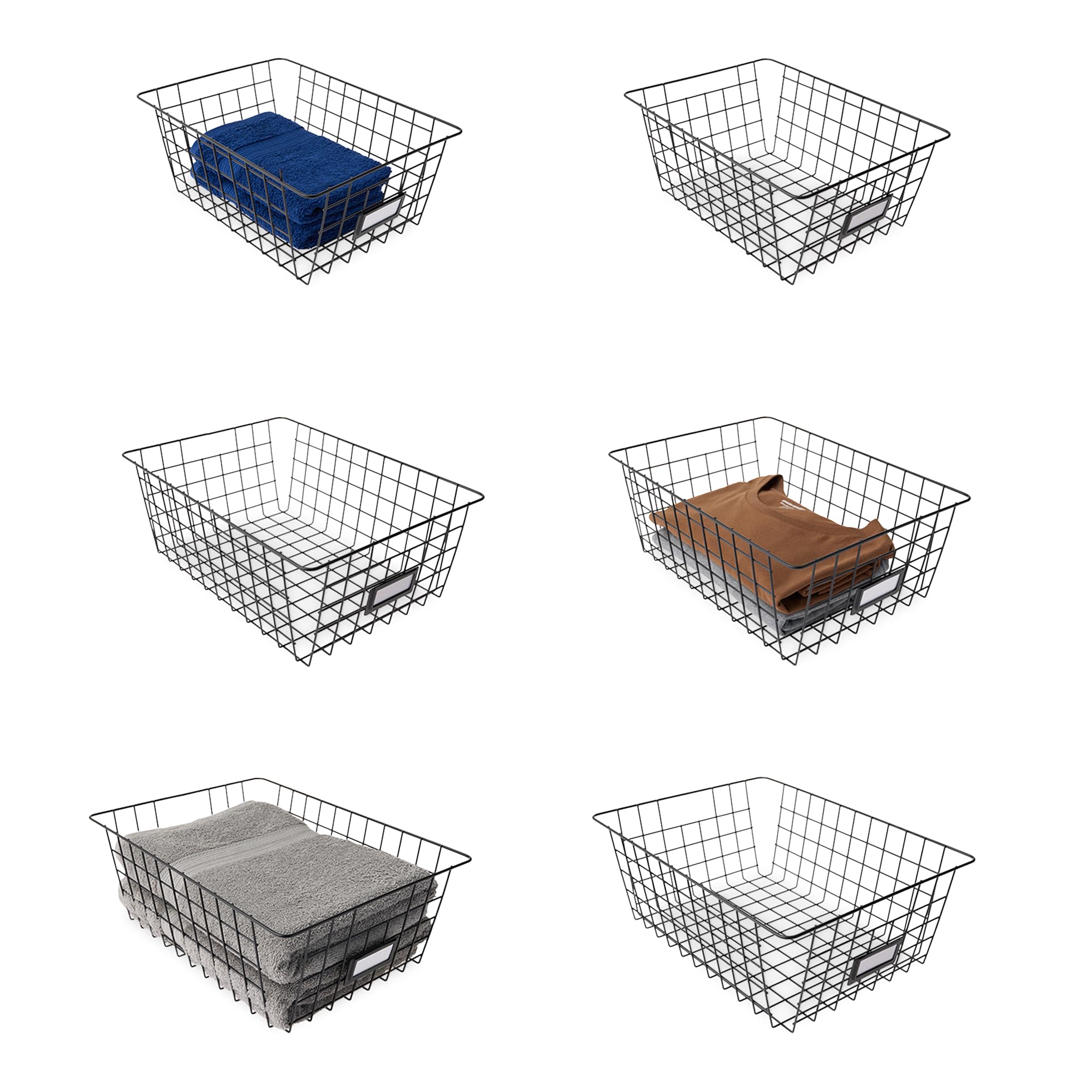 Lot de 6 paniers de rangement en fil métallique - Noir