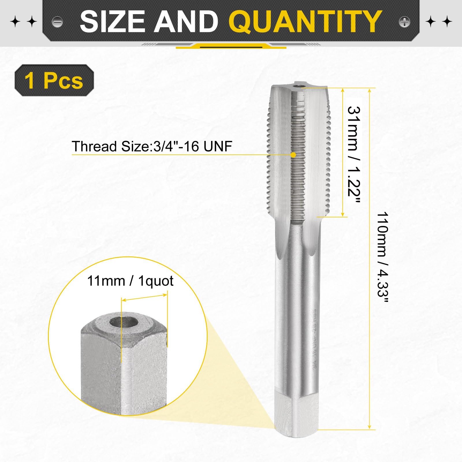 QUARKZMAN Taraud À Main Taper 3/4"-16 UNF 2B Taraud Style Taper Filetage Droit Outil De Taraudage Filetage Acier Rapide HSS6542
