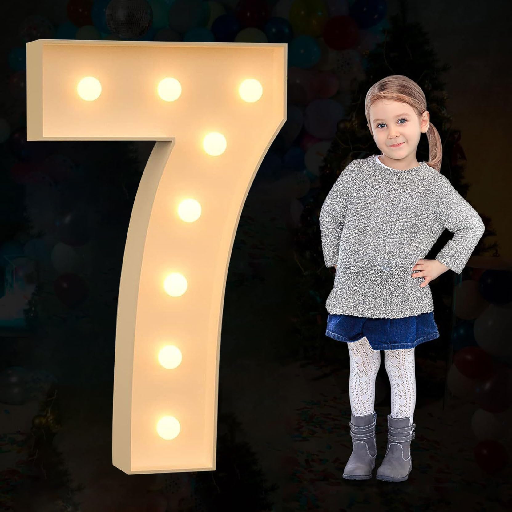 Large Marquee Number Light Up, Decorative LED Alphabet Lights, Party Decor Pre-cut Foam Board Set for Wedding Birthday Holiday, Number 7,120cm-4ft — image 1