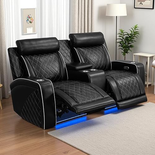 Leather Power Recliner Loveseat, Living Room Furniture Sets, 2-Seater Reclining
