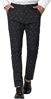 Lars Amadeus Men's Plaid Dress Pants Slim Fit Flat Front Business Check Trousers