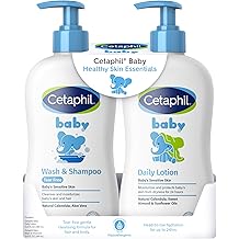 Cetaphil Baby Wash &amp; Shampoo Plus Body Lotion, Healthy Skin Essentials, Head to Toe Hydration for up to 24 Hours, for Delicate, Sensitive Skin, 2-Pack,White