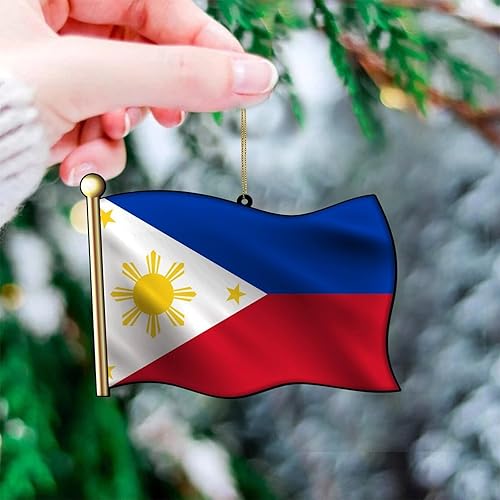 Miniatura 2 de WoGuangis Adorno acrílico de Navidad de Filipinas, decoración de árbol de Navidad, adorno de Navidad nacional para niños, bandera de Filipinas,