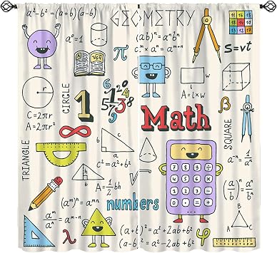 Math Equation Curtain for Kids Math Geometry Formula Window Treatments Students School Science Educational Theme Drapes for Boys Girls Child Classroom College Dorm W42xL45Decor