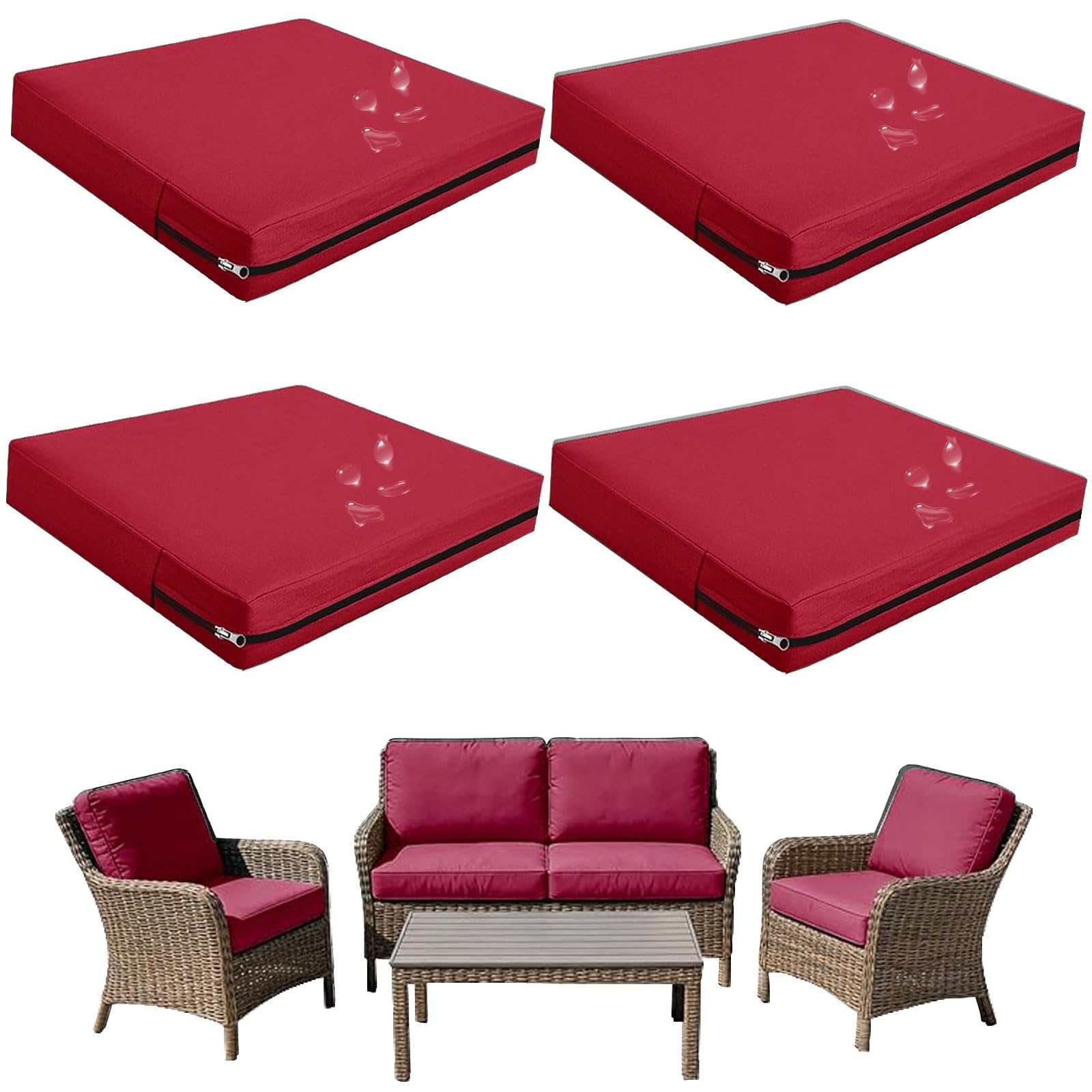 Replacement Outdoor Cushion Covers Waterproof, 65x65 60x60 50x50cm set of 6/4/2/1 Garden Sofa Seat Cushion Slipcover With Zipper for Chairs, Patio and Rattan furniture(Color18,60x60x10cm (4pcs))