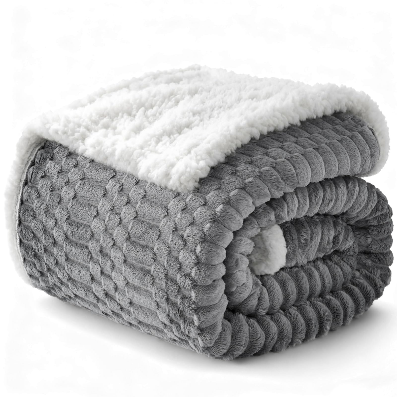 Gracelife Sherpa Throw Blanket for Couch Flannel Cozy Soft Thick Blanket Warm Twin Blanket for Bed Fleece Home Decor Gifts, Z01 - Gray, 150 * 200cm