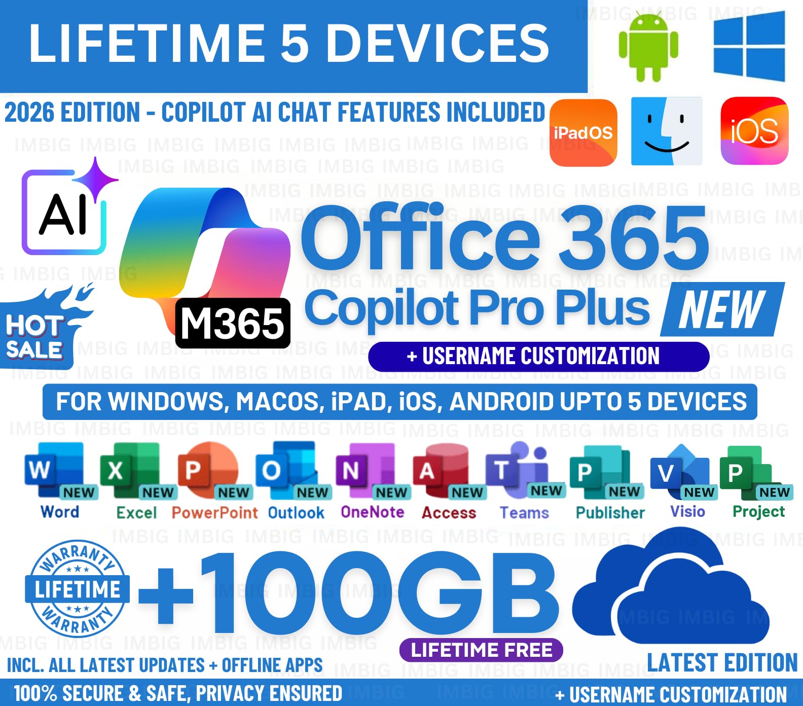 MS Professional Plus 365 Copilot (New 2026 Version) | (5 Devices, Lifetime Validity) Supports Windows, MacOS, iOS, Android | 100GB Lifetime Cloud Storage | Lifetime Updates & Reinstallations