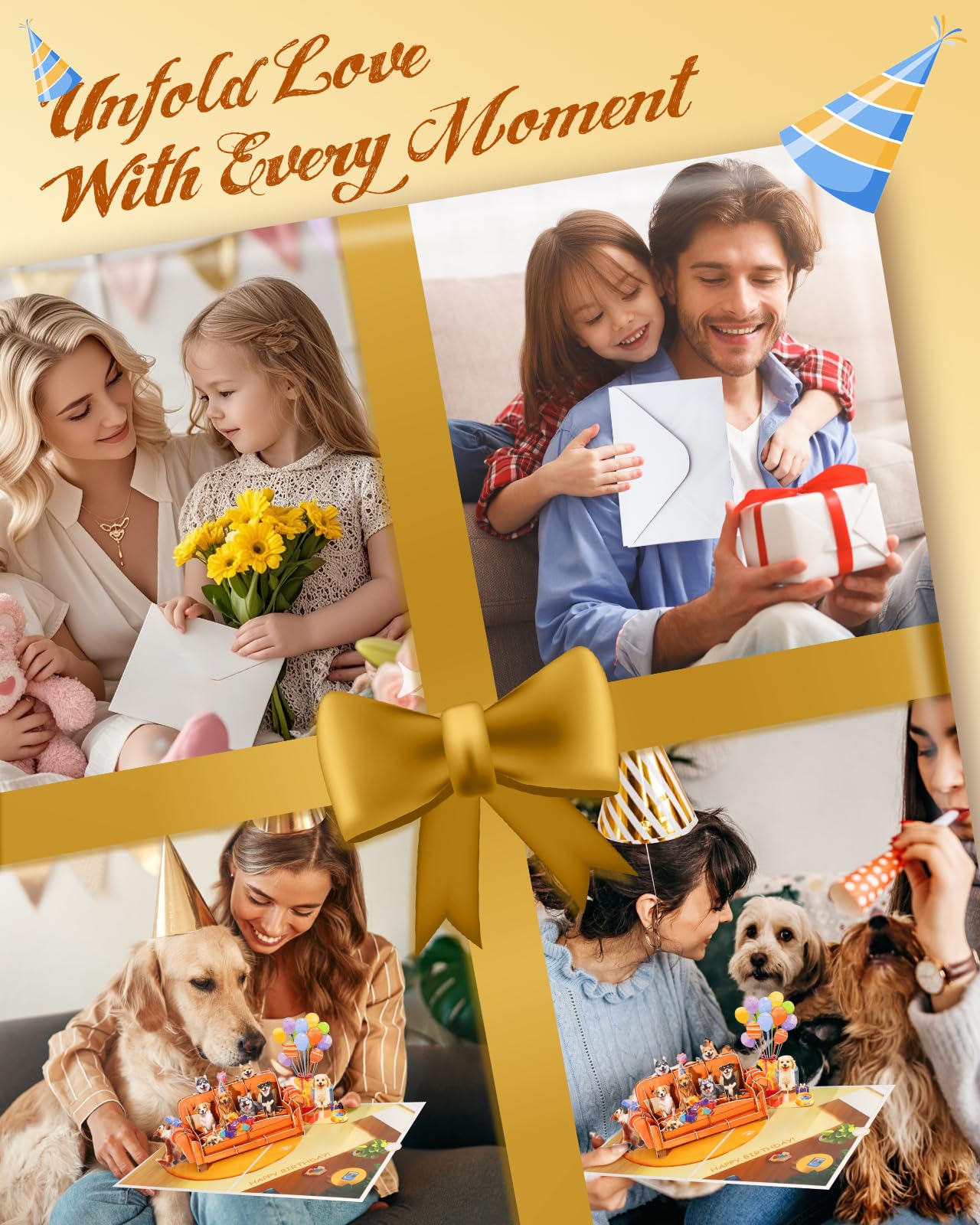 Tarjeta de cumpleaños 3D desplegable para adultos y niños con sobres, tarjetas de felicitación coloridas únicas, sofá perro