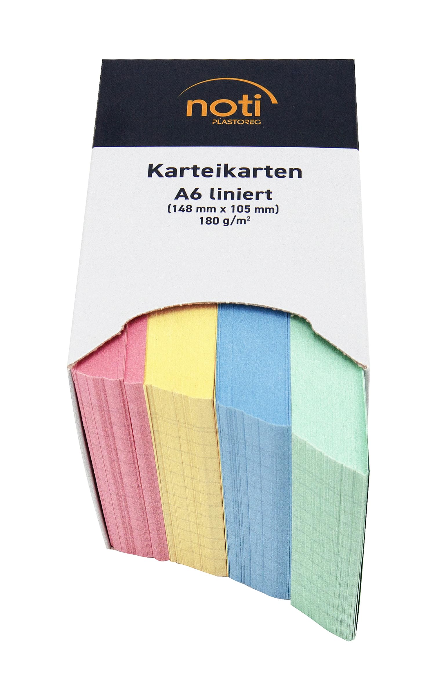 Fiszki A6, 148 x 105 mm, w linie, różne kolory, 400 sztuk w praktycznym pudełku, do słownictwa, jako karty do nauki, do biura i szkoły, gramatura 180 g/m²