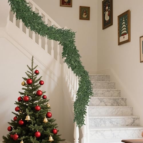 9Ft Christmas Garland Realistic Fuller,Natural Droopy,Bendable Stairs Railing Ma