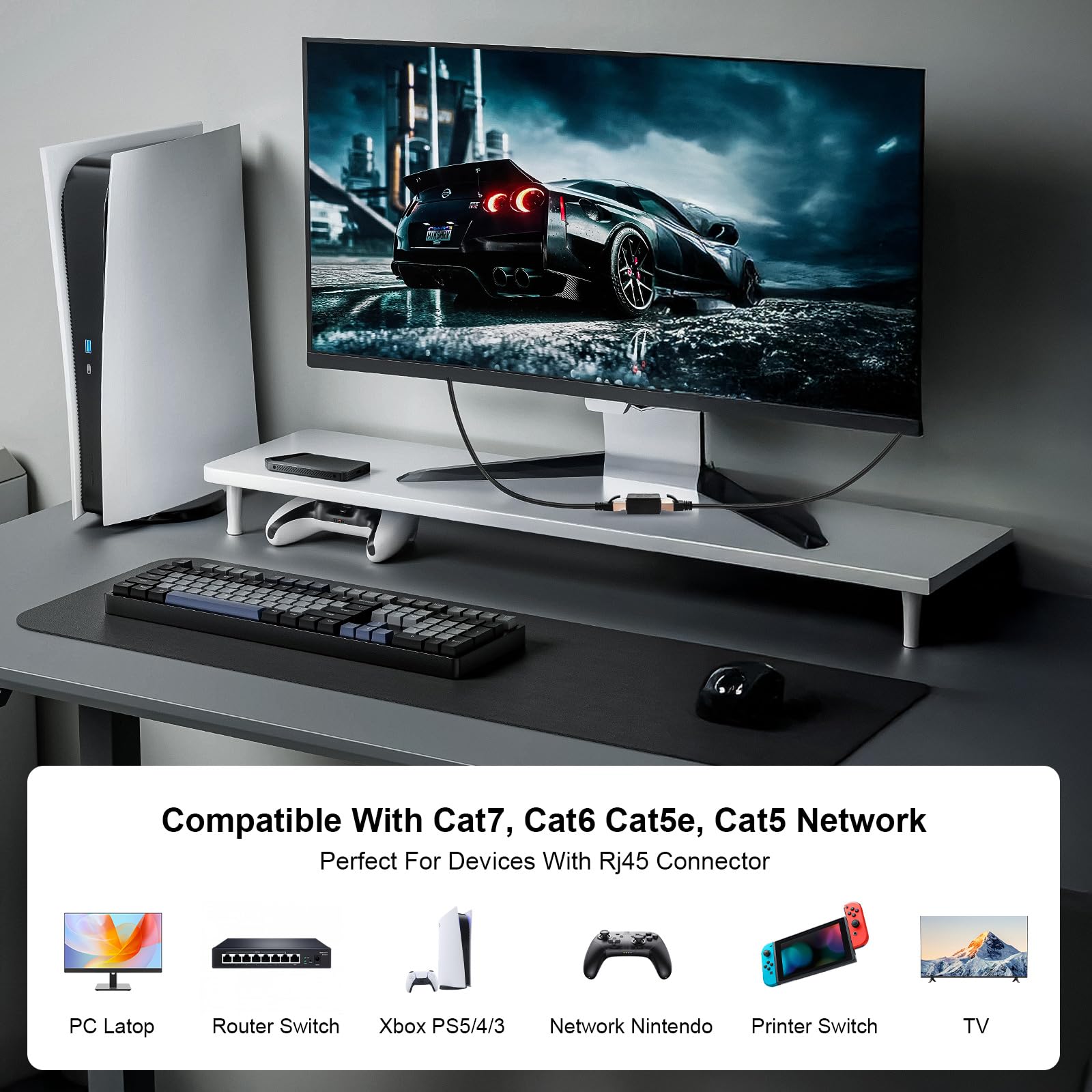 Łącznik RJ45, 3 sztuki, przedłużacz Ethernet, złącze żeńskie na żeńskie Ethernet do kabla sieciowego Cat7/Cat6/Cat5/Cat5e