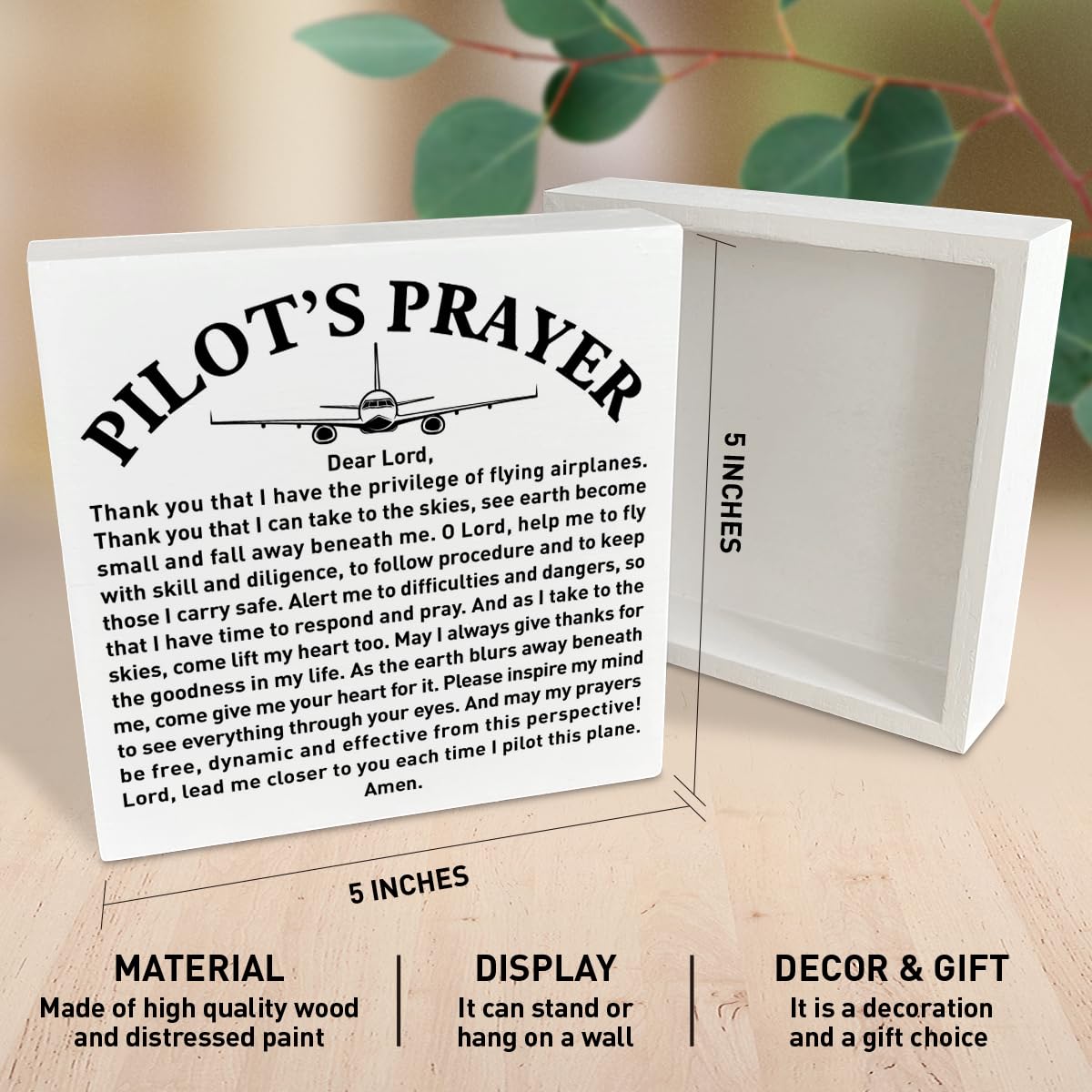 Pilot Gifts for Men Aviators, Aviation Gifts, Gifts for Pilots, Pilot's Prayer Wooden Box Sign Decor, Birthday Christmas Gifts for Pilot Dad, Son, Husband, Closer to You Each Time I Pilot This Plane