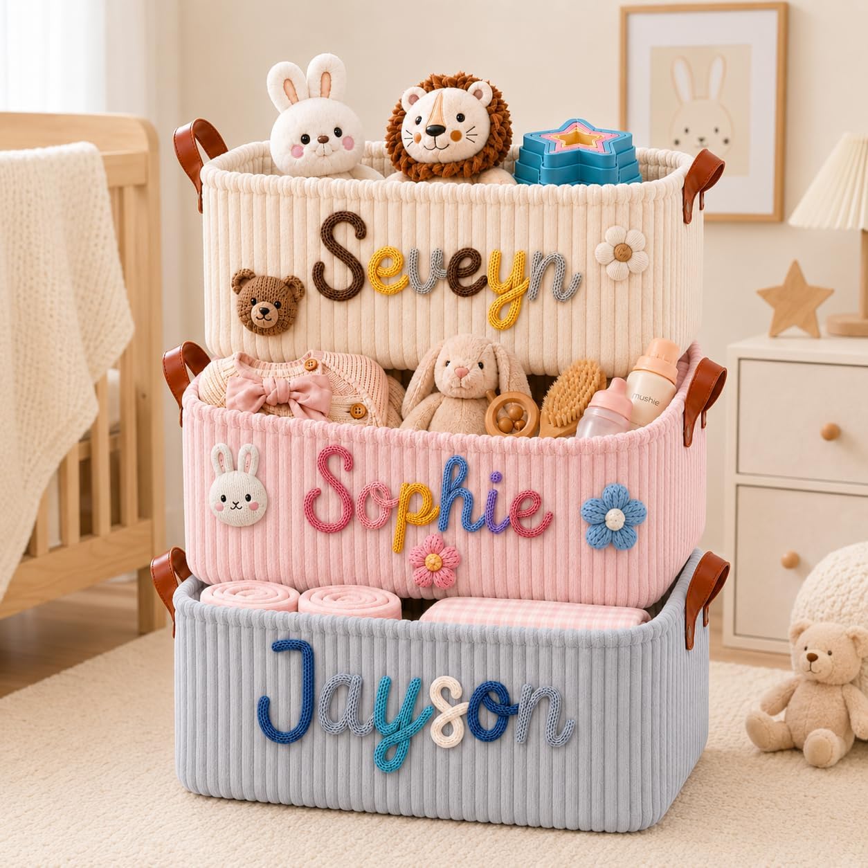 Personalized Dog Toy Basket with Name, Custom Corduroy Puppy Toy Bin
