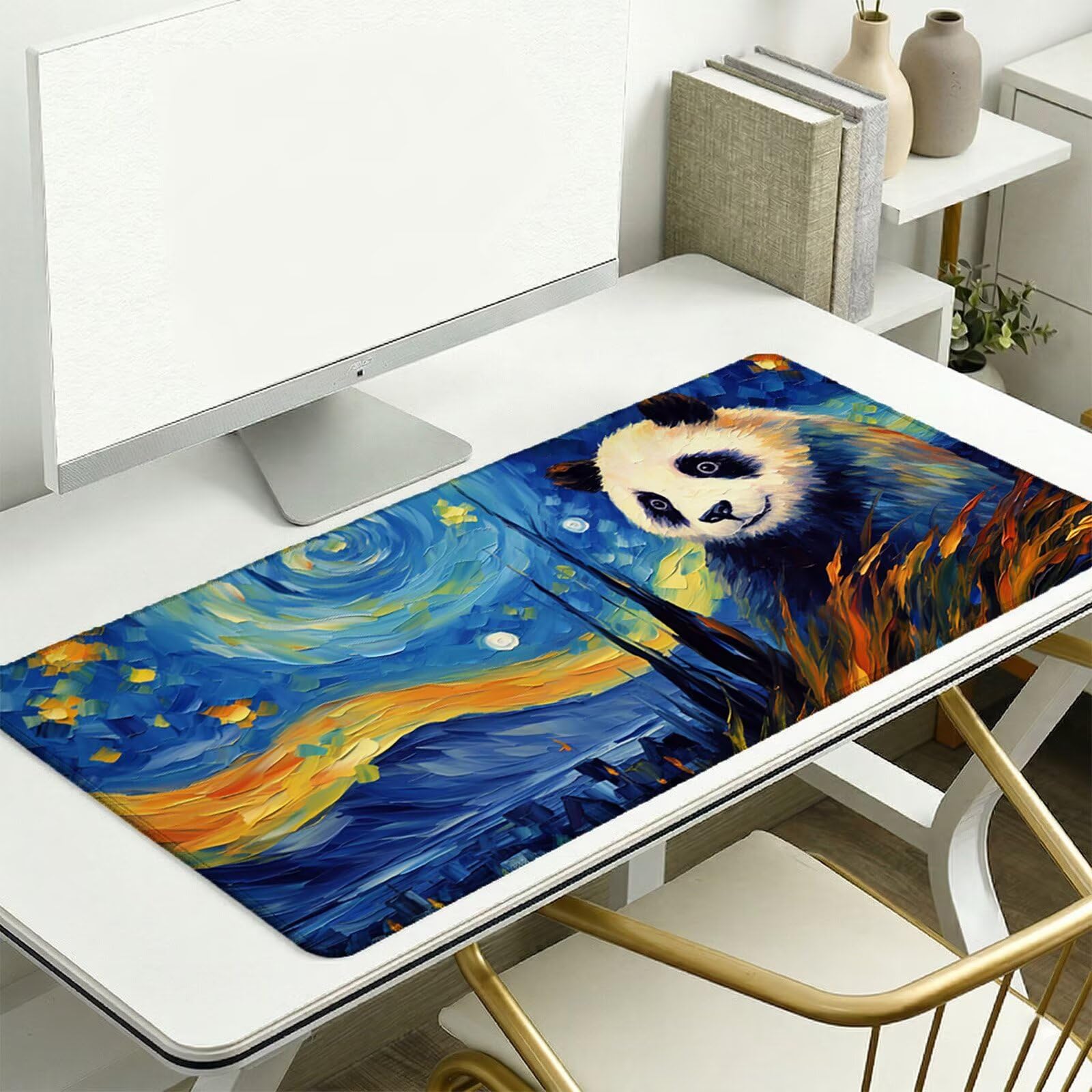 Alfombrilla Escritorio Grande 1200 x 600 x 3 mm, Alfombrilla Ratón Gaming, Cielo Estrellado Tapete de Ordenador , Base Antideslizante y Bordes Reforzados, Impermeable Desk Mat (Panda Gigante) L-x8262