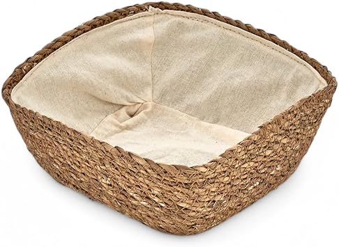 Deconox Handmade Wicker Square Bread Holder with Cloth Inside and Decorative Square Wicker Basket, Wicker Diaper Bread Basket Square (20cm*20cm*8cm)
