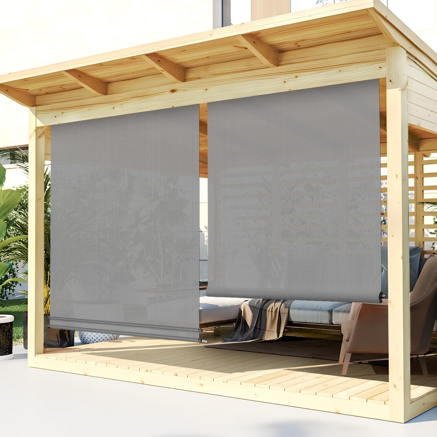 TANG Exterior Roller Shade 6'Wx6'H Outdoor Patio Shades Roll Up Blinds Sunshades for Deck Porch Pergola Balcony Backyard, Grey