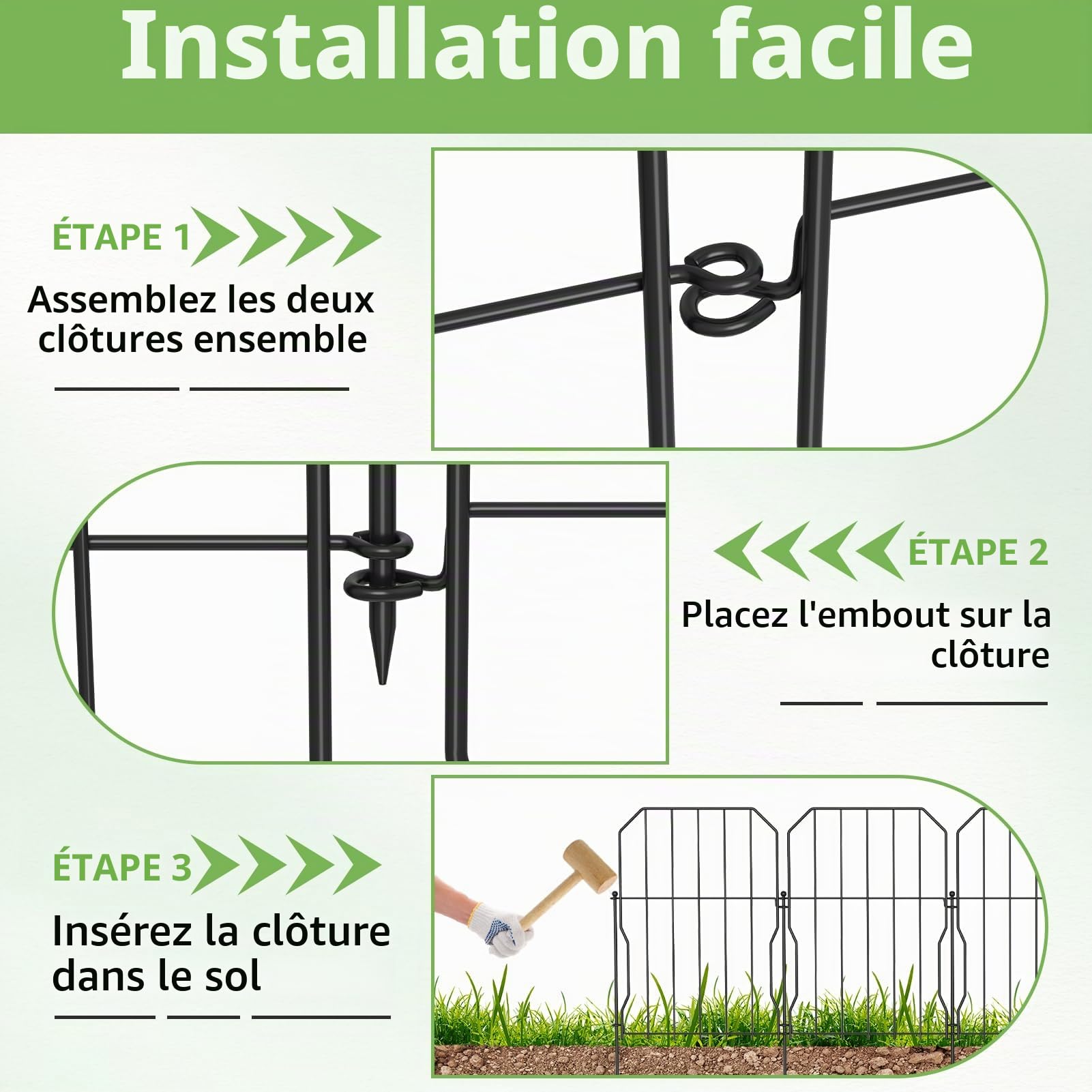 WELDUN Lot de 25 clôtures décoratives en métal pour chiens, parterre de fleurs et barrière pour animaux, pour lapin, chien, cour, terrasse, décoration extérieure