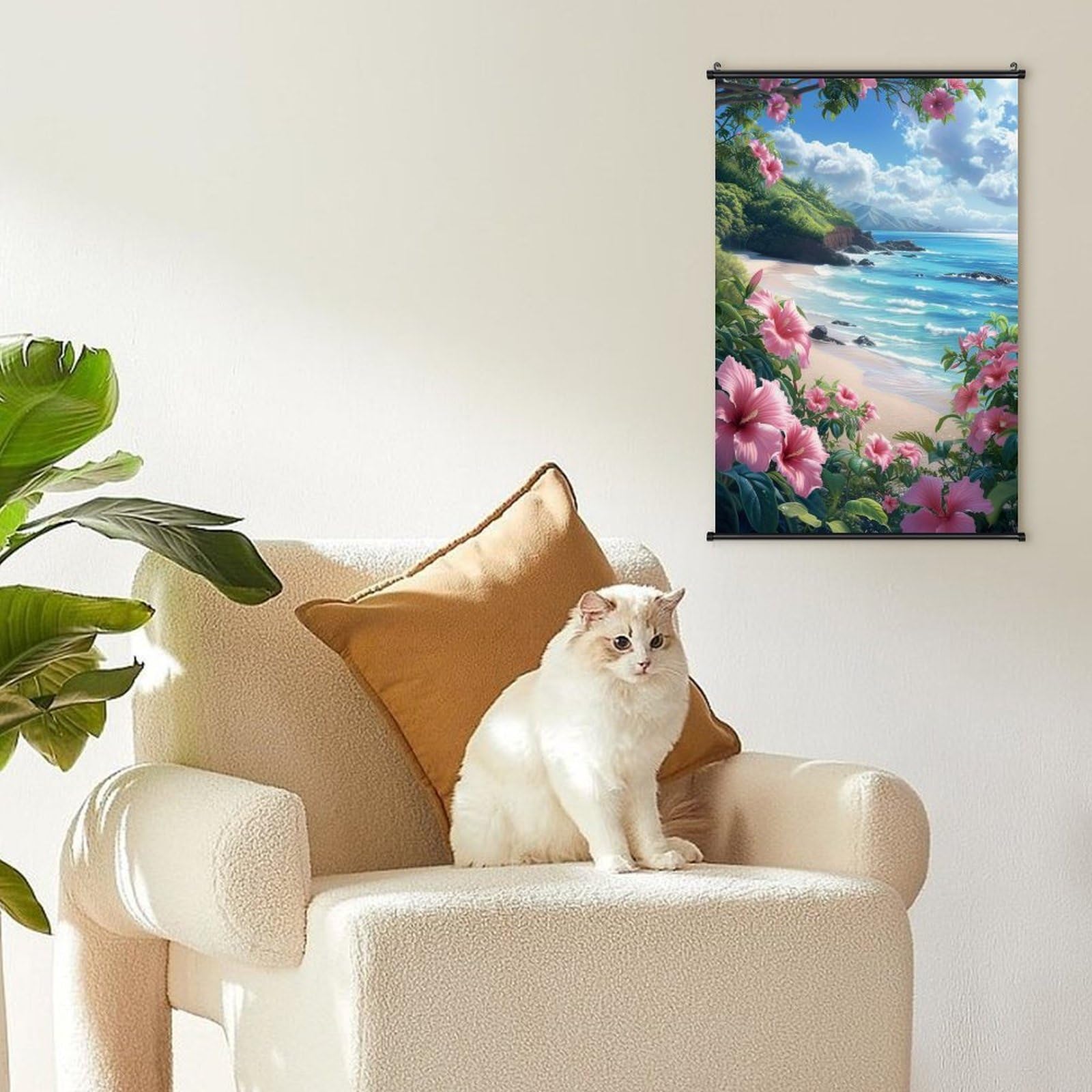 Amazon.co.jp: 海岸に咲くハイビスカス ポスター 壁掛け 掛け画 海岸に