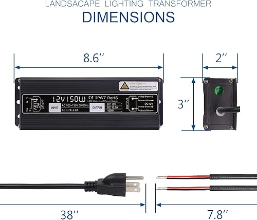 Miniatura 7 de SUNVIE Controlador LED de 150 W, fuente de alimentación LED IP67 impermeable de 12 V, controlador LED de voltaje constante, fuente de alimentación