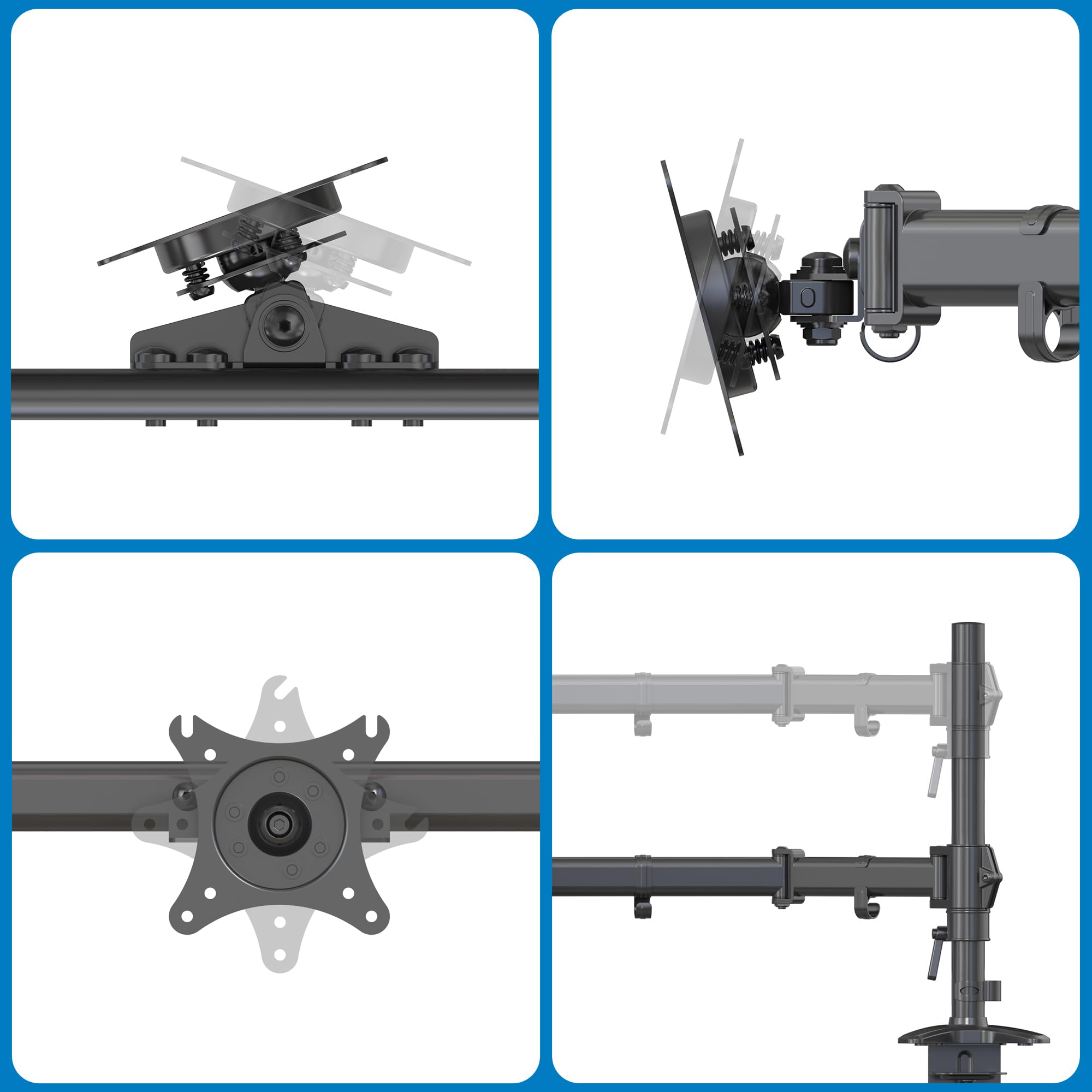 HFTEK - Supporto a doppio monitor per schermi curvi da 15 a 34 pollici, 15 kg per braccio, altezza regolabile, girevole, girevole, supporto per monitor VESA 75 100 - MS22C-80N