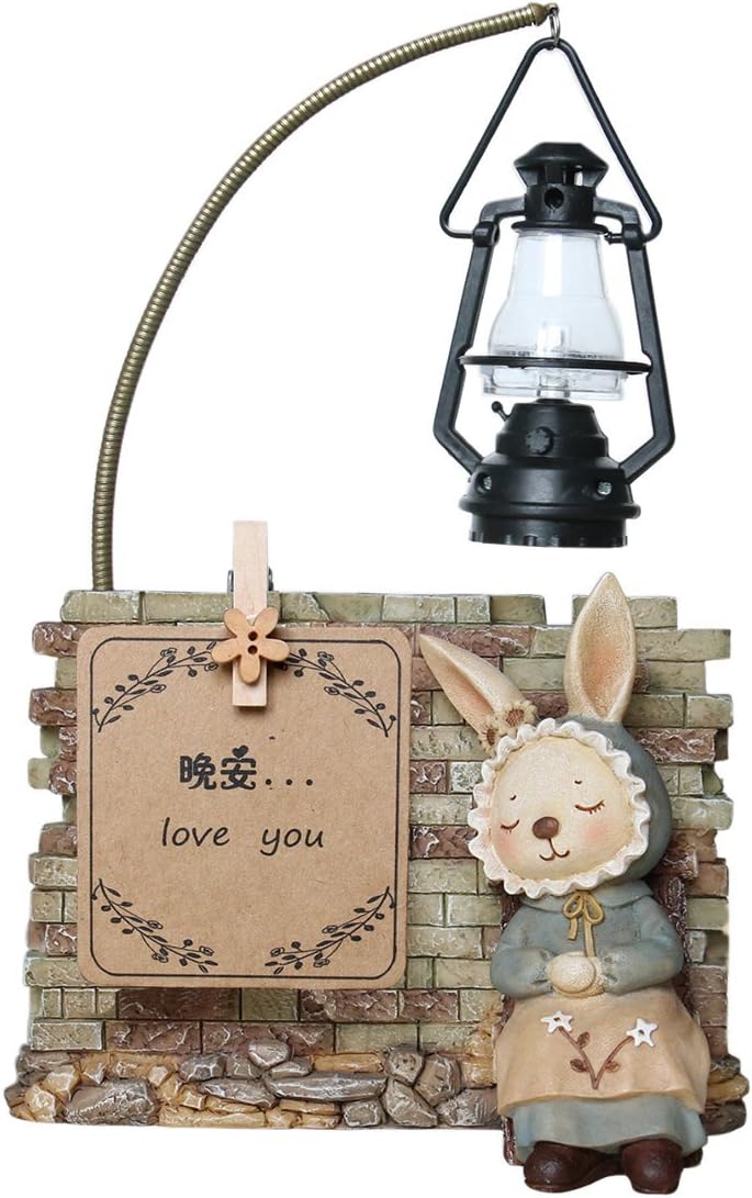 Night Lamp,Enjoyable Life Lovely Rabbit Couple Series Home Decor Accents,Zakka Style Polyresin Figure and Sculpture, Decorative Ornaments Representing Love and Memory,Table Light,Night Light (Female)
