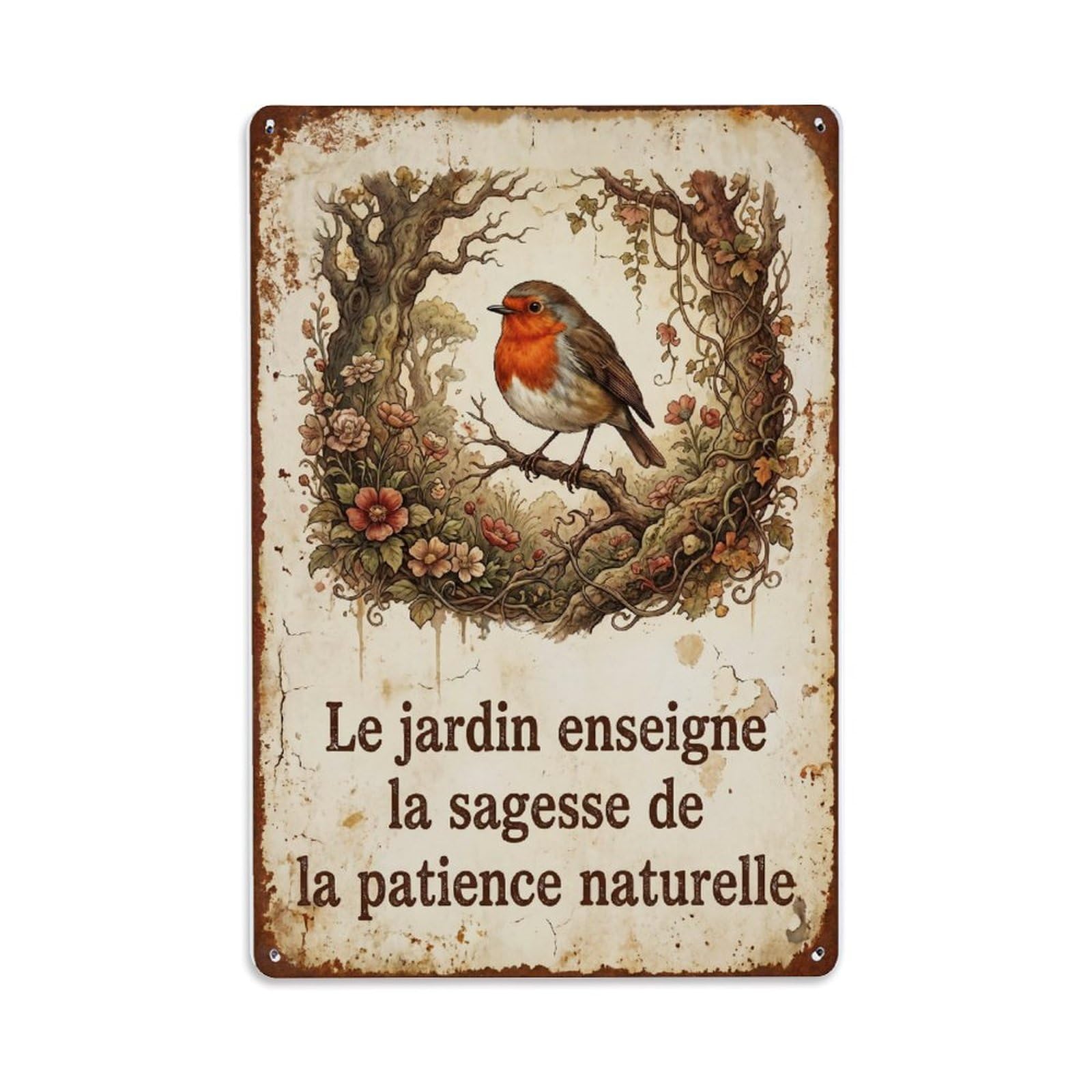 Fqnyr Style Robin Bird Garden Quote Wisdom Metal Tin Sign Plaque Wall Decor For Cafe, Club Bar, Office, Home Garden Metal Poster 8X12inch