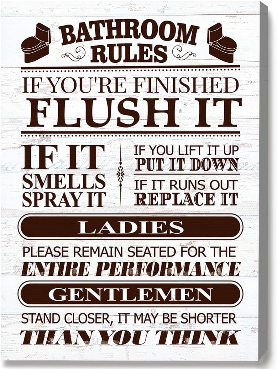 IIONGDE Bathroom Rules Canvas Wall Art, Rustic Farmhouse