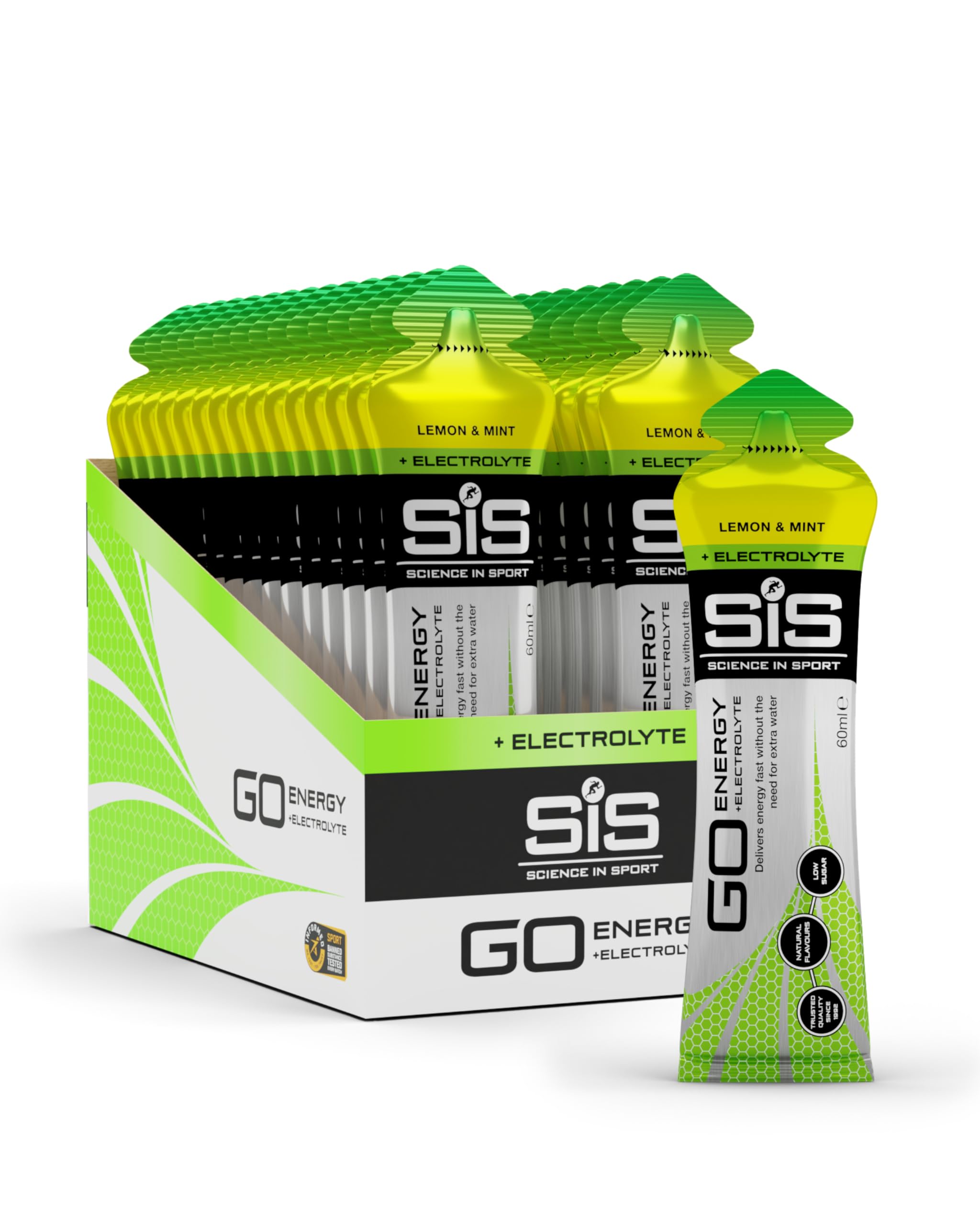Science in Sport GO Energy + Electrolyte Gel 30 x 60ml Lemon Mint, Vegan – Ideal for Energy Supply and Balancing Electrolyte Levels