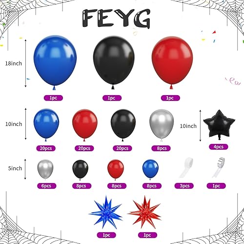 Miniatura 2 de Kit de arco de guirnalda de globos azules, rojos y negros, kit de arco de globos con globos plateados metálicos con globos de estrella para niños,