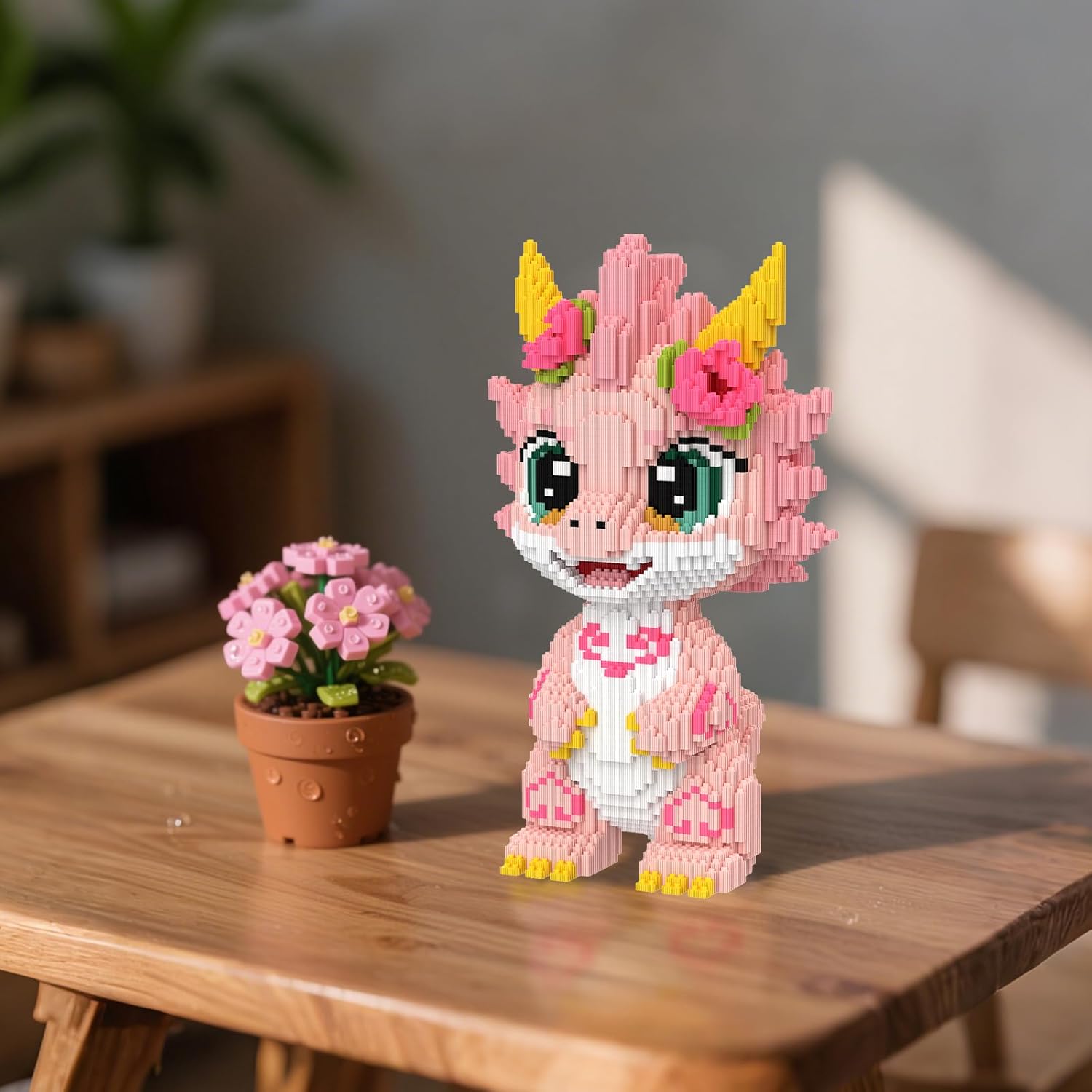 Samlet model af Blomsterdragen udstillet på et træbord