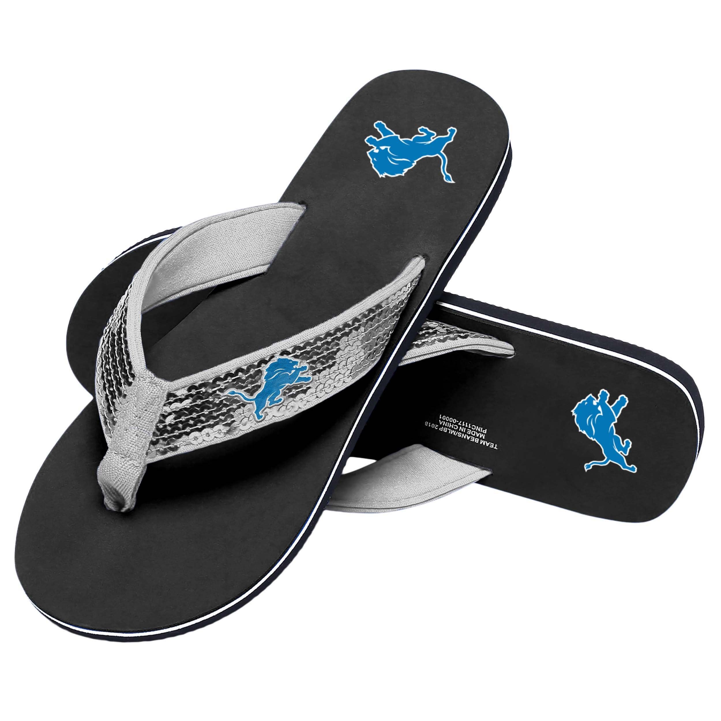 FOCO Damen NFL Team Logo Pailletten Riemen Sandalen Flip Flops