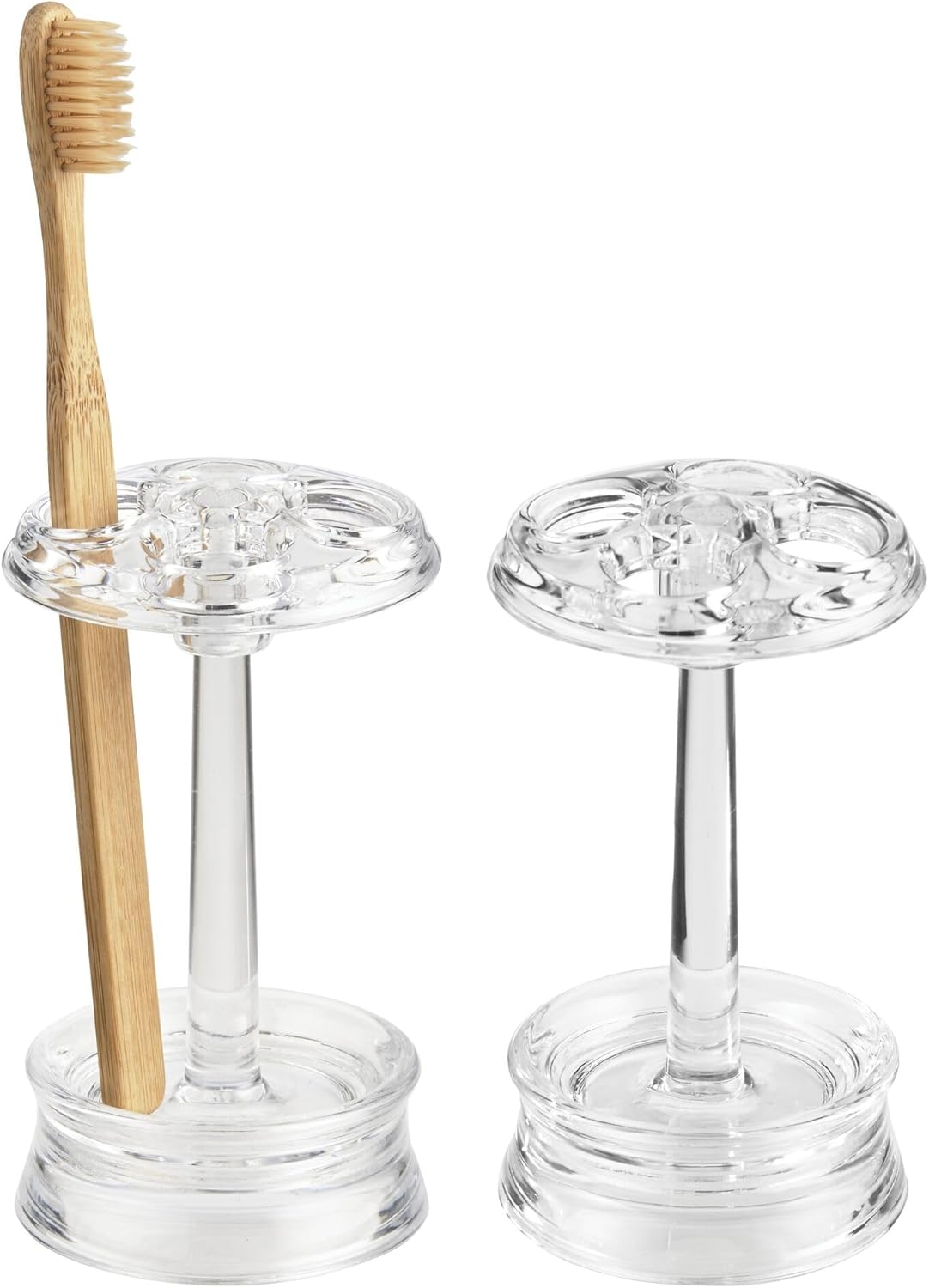 iDesign Clear 4-Compartment Toothbrush Holder Set of 2 - Space-Saving Bathroom Vanity Organizer