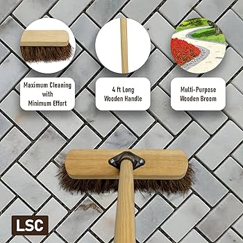 Wooden Broom Indoor Outdoor SWEEPING BRUSH HEAD Soft Hard Yard Garden Natural