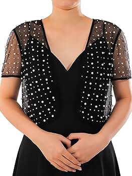 JONKY Pearl Rhinestone Cardigan Mesh See Through Bolero