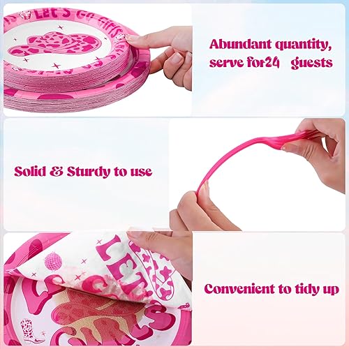 Miniatura 3 de durony 96 piezas de vajilla de fiesta de Let's Go Girls para 24 invitados, platos de papel de vaquera, platos de postre, servilletas de papel