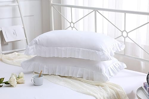 Miniatura 7 de Fundas de almohada con volantes, color blanco, tamaño Queen, 2 unidades, algodón egipcio de 20 x 30 pulgadas, suaves y gruesas