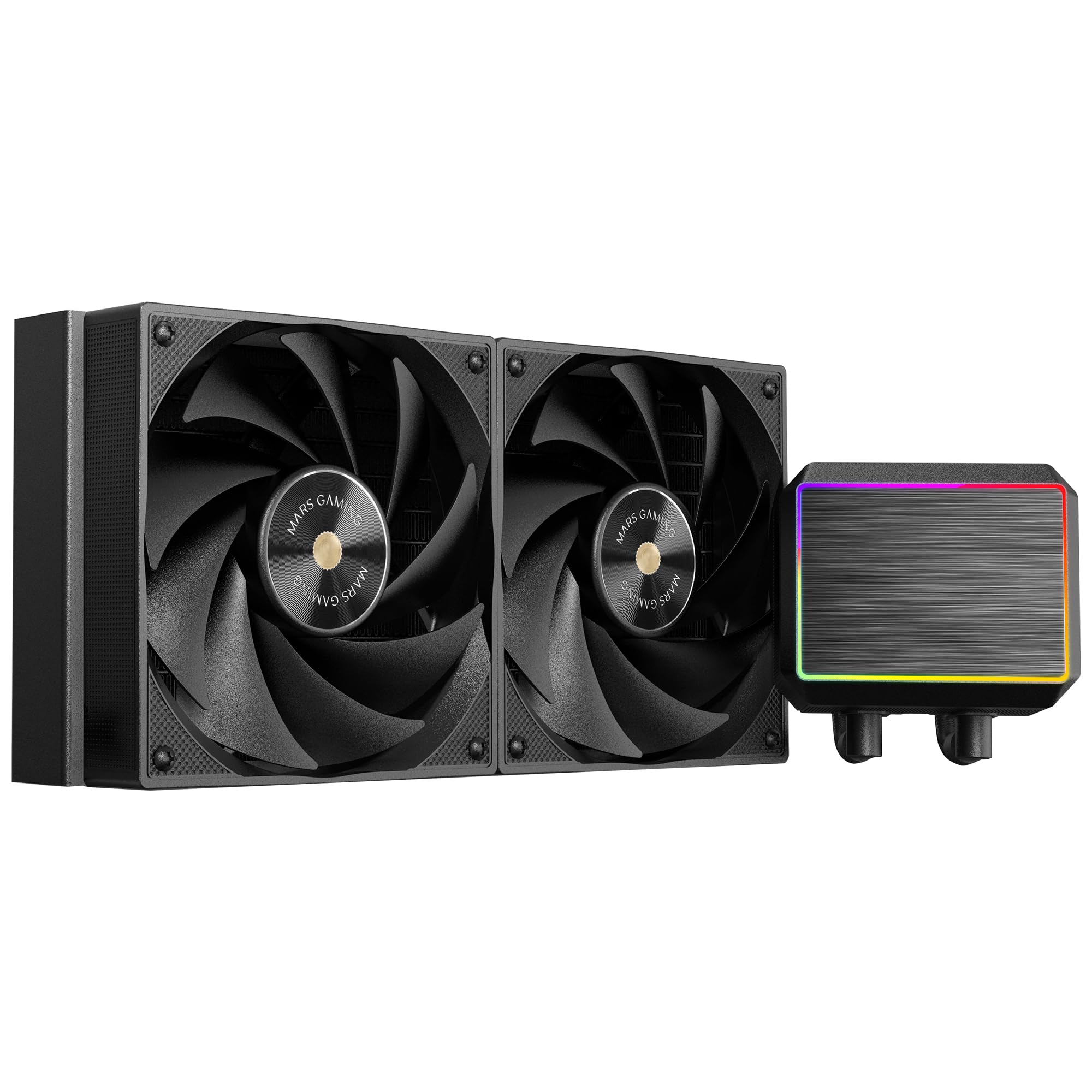 Mars Gaming ML-PROII240 Raffreddamento Liquido AIO 450W TDP, Pompa 4ª Gen Opti-Chamber Base in Rame e Microcanali, 2x Ventola 120mm FDB, Blocco in Alluminio Spazzolato con FRGB Lineare, Nero